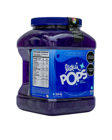 Tarro LiquiPops Blueberry 3400g — perlas explosivas en almíbar, fondo blanco